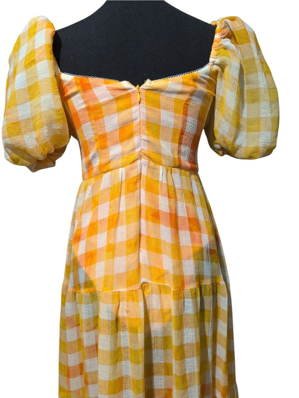 For Love & Lemons Mimosa Maxi Dress - Yellow Gingham Puff Sleeve S - Picture 3 of 16